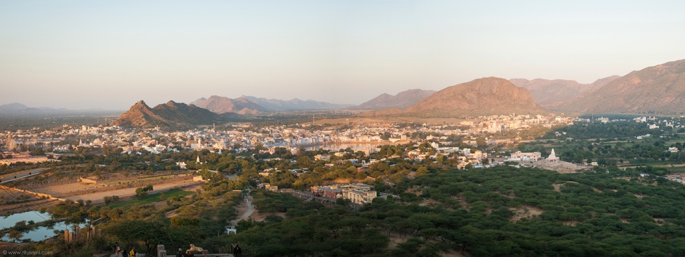 Pushkar : the ancient lake city as seen from a nearby hill.